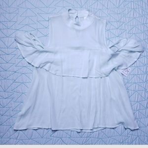 BP Mint Green Ruffle Cold Shoulder Mock Neck Blouse Top